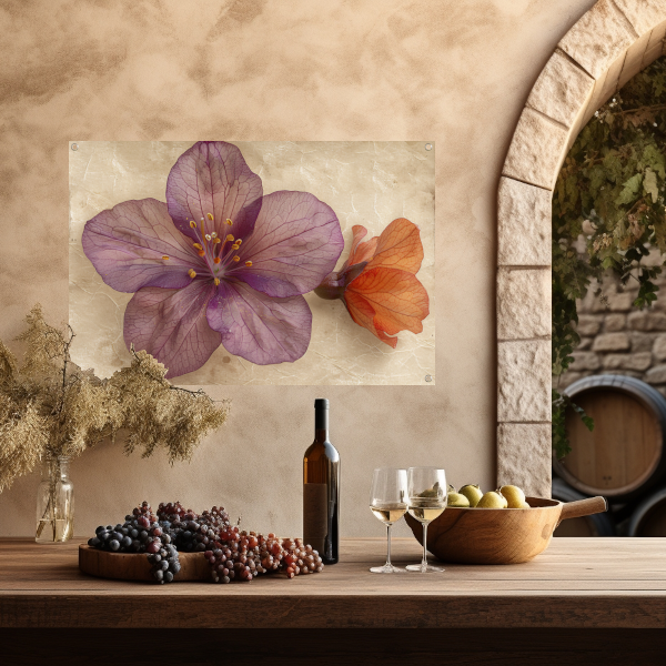 Paarse bloem met vintage achtergrond tuinposter