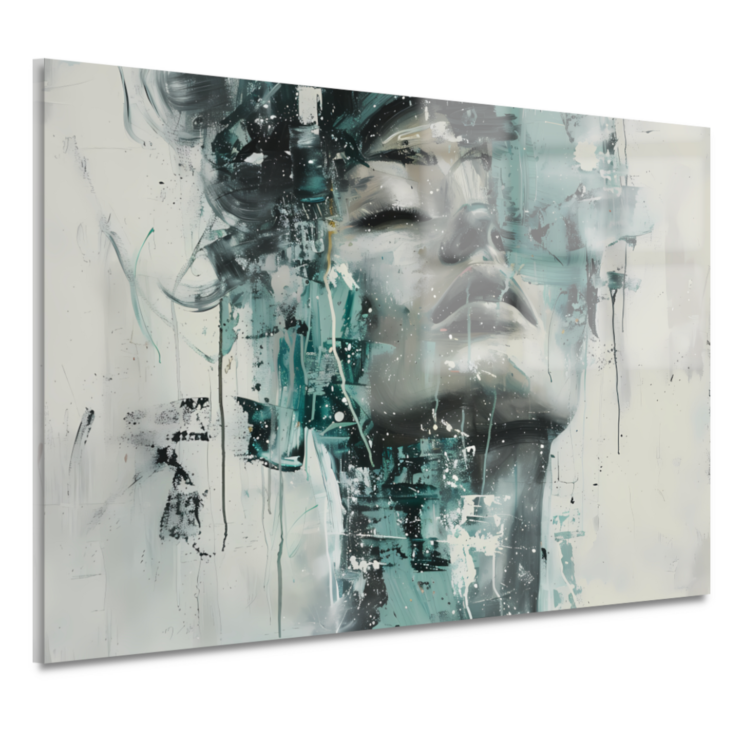 Dynamisch Portret van Vrouw in Turquoise acrylglas