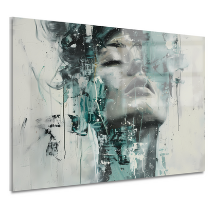 Dynamisch Portret van Vrouw in Turquoise acrylglas
