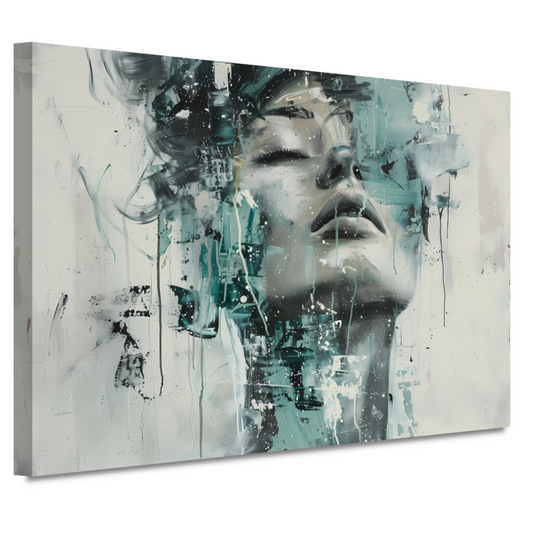 Dynamisch Portret van Vrouw in Turquoise canvas