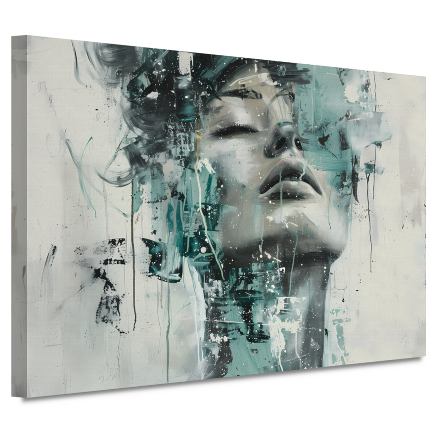 Dynamisch Portret van Vrouw in Turquoise canvas