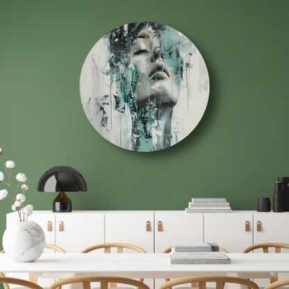 Dynamisch Portret van Vrouw in Turquoise aluminium muurcirkel