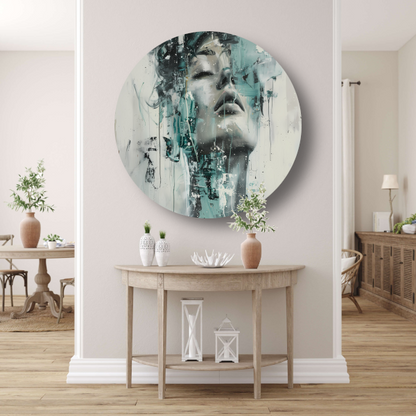 Dynamisch Portret van Vrouw in Turquoise aluminium muurcirkel