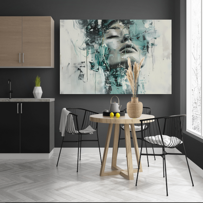Dynamisch Portret van Vrouw in Turquoise acrylglas