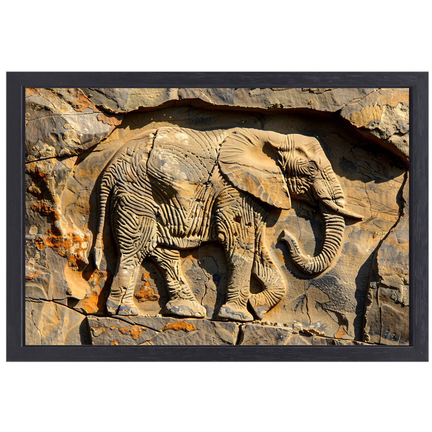 Olifant muurschildering reliëf canvas met baklijst