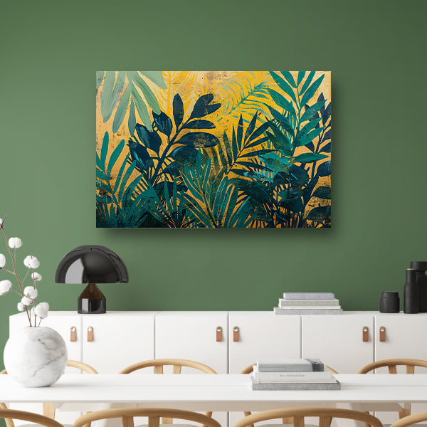 Abstract modern schilderij van junglebladeren canvas