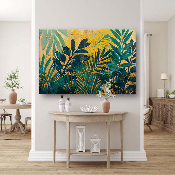 Abstract modern schilderij van junglebladeren canvas