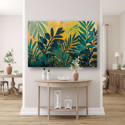 Abstract modern schilderij van junglebladeren canvas