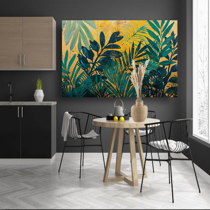 Abstract modern schilderij van junglebladeren canvas