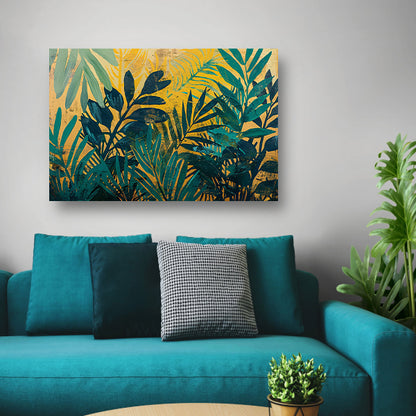 Abstract modern schilderij van junglebladeren canvas