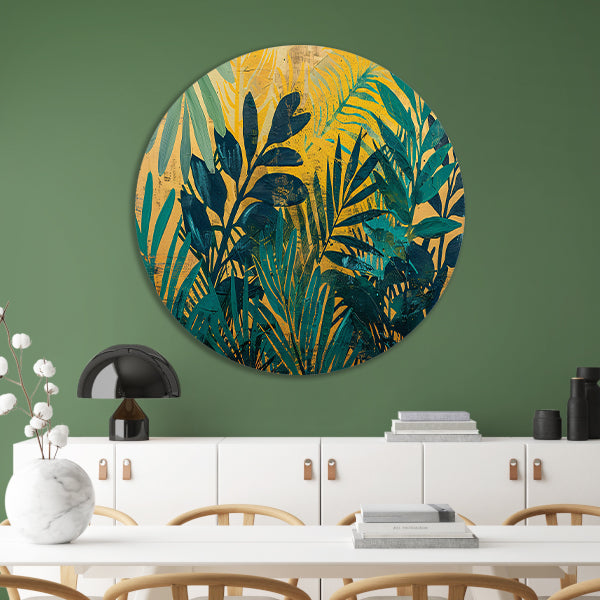 Abstract modern schilderij van junglebladeren forex muurcirkel