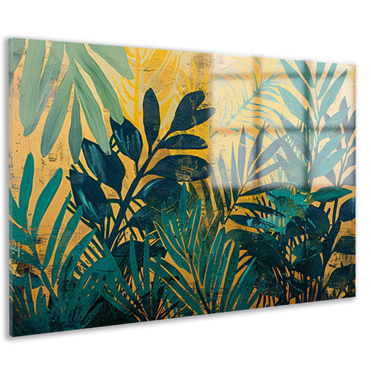 Abstract modern schilderij van junglebladeren acrylglas