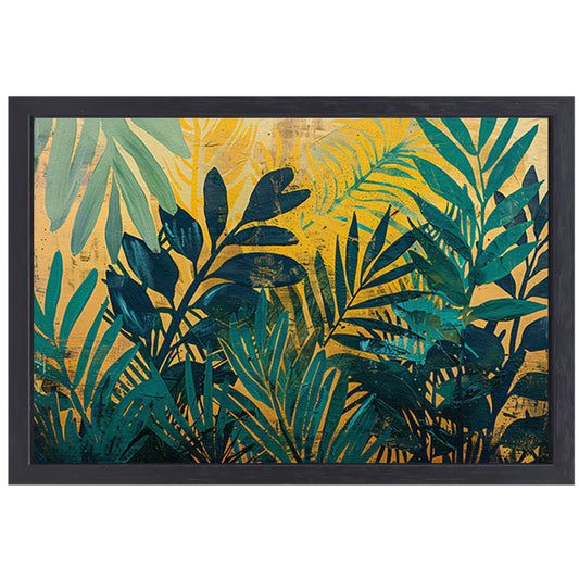 Abstract modern schilderij van junglebladeren canvas met baklijst