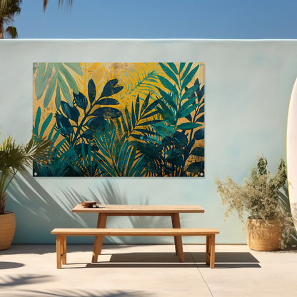 Abstract modern schilderij van junglebladeren tuinposter