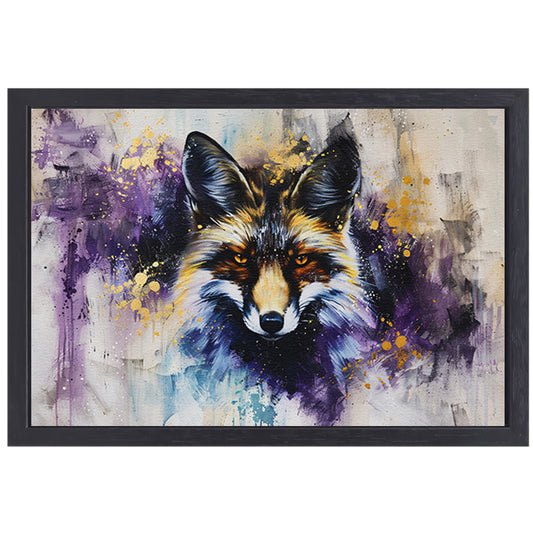 Kleurrijk abstract schilderij van een vos canvas met baklijst