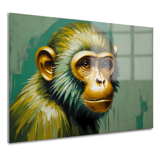 Expressieve Digitale Aap met Gouden Glans acrylglas