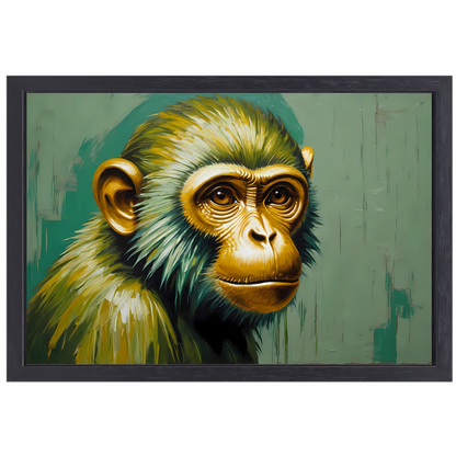 Expressieve Digitale Aap met Gouden Glans canvas met baklijst