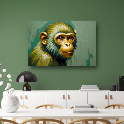 Expressieve Digitale Aap met Gouden Glans poster