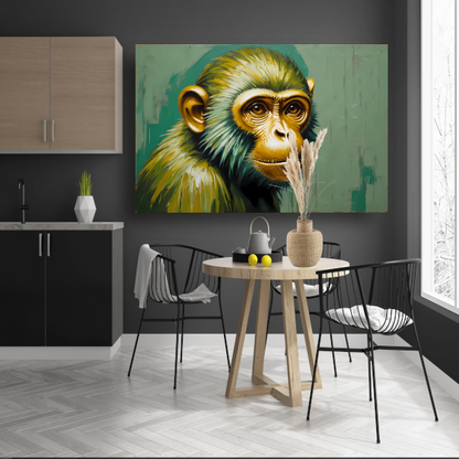 Expressieve Digitale Aap met Gouden Glans poster