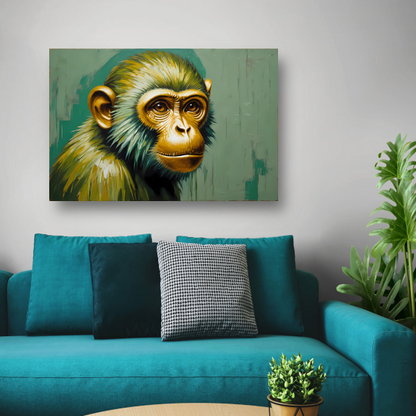 Expressieve Digitale Aap met Gouden Glans poster