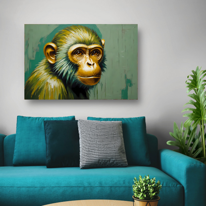 Expressieve Digitale Aap met Gouden Glans acrylglas