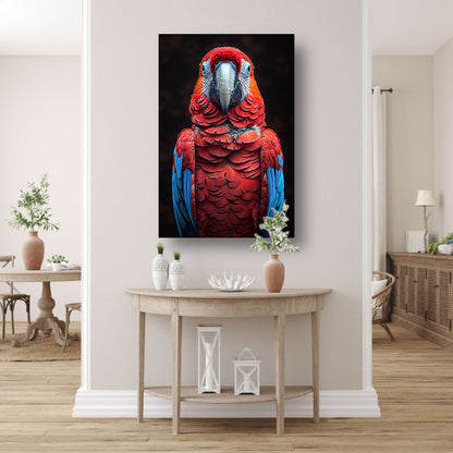 Portret van een ara met waterdruppels poster