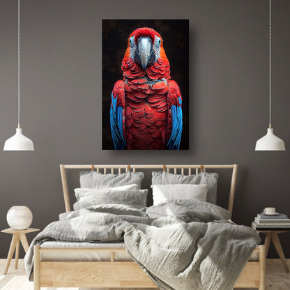 Portret van een ara met waterdruppels poster