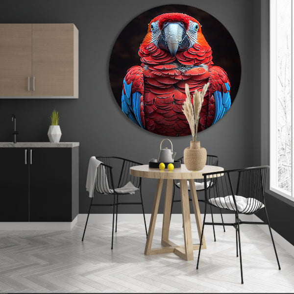 Portret van een ara met waterdruppels aluminium muurcirkel