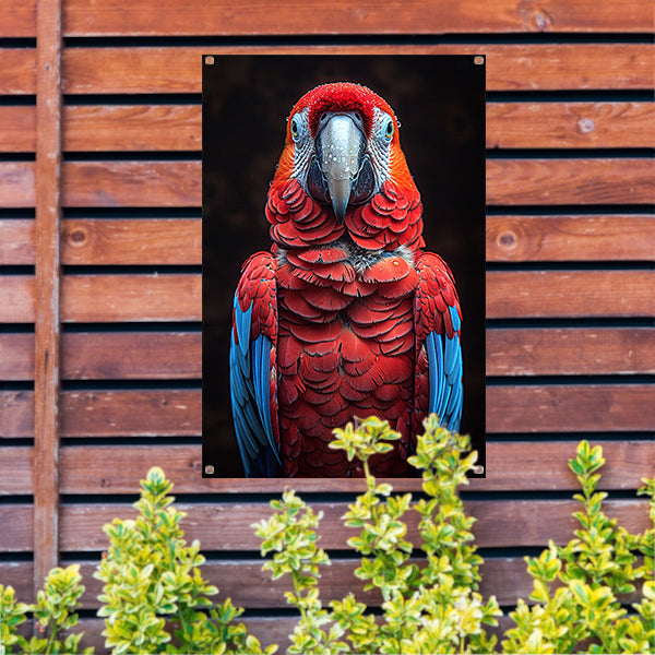 Portret van een ara met waterdruppels tuinposter