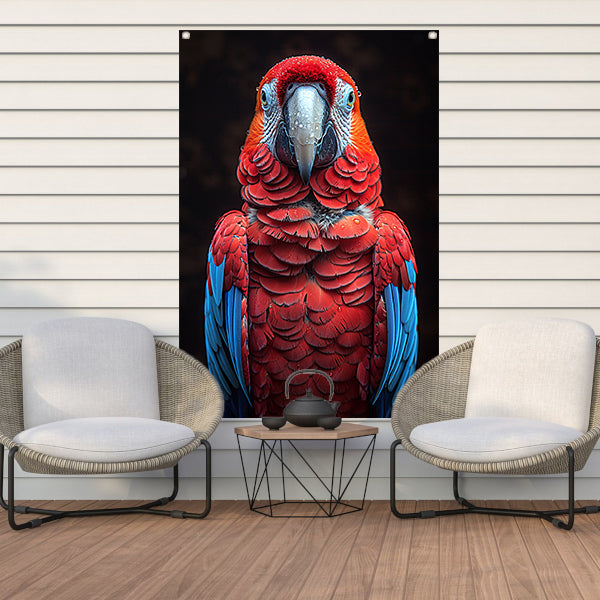 Portret van een ara met waterdruppels tuinposter