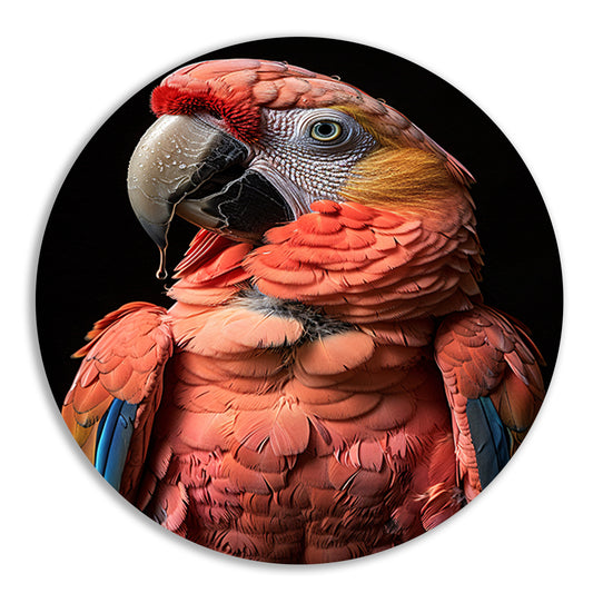 Portret van een Ara met waterdruppels aluminium muurcirkel