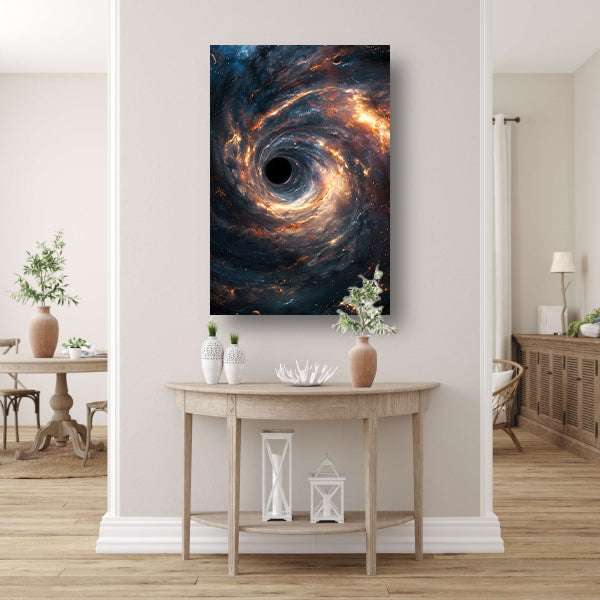 Draaikolk van Kleuren rond een Zwart Gat canvas met baklijst