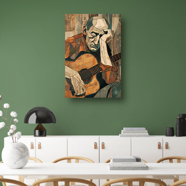 Kubistische Man met Gitaar in Melancholie canvas