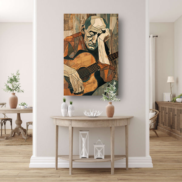 Kubistische Man met Gitaar in Melancholie canvas