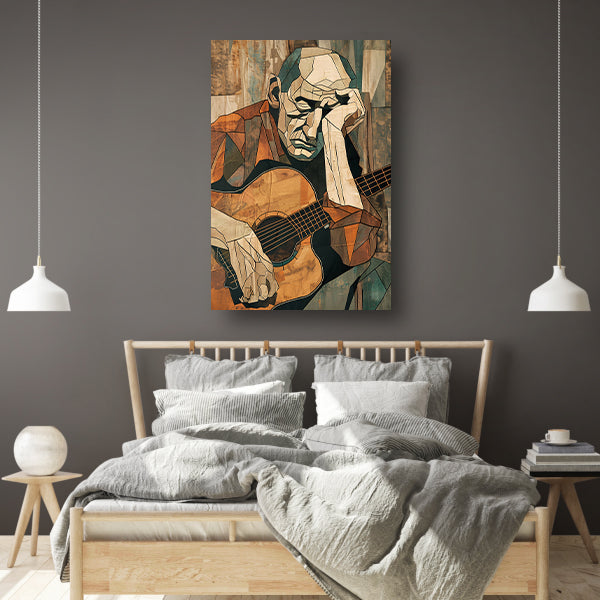 Kubistische Man met Gitaar in Melancholie canvas