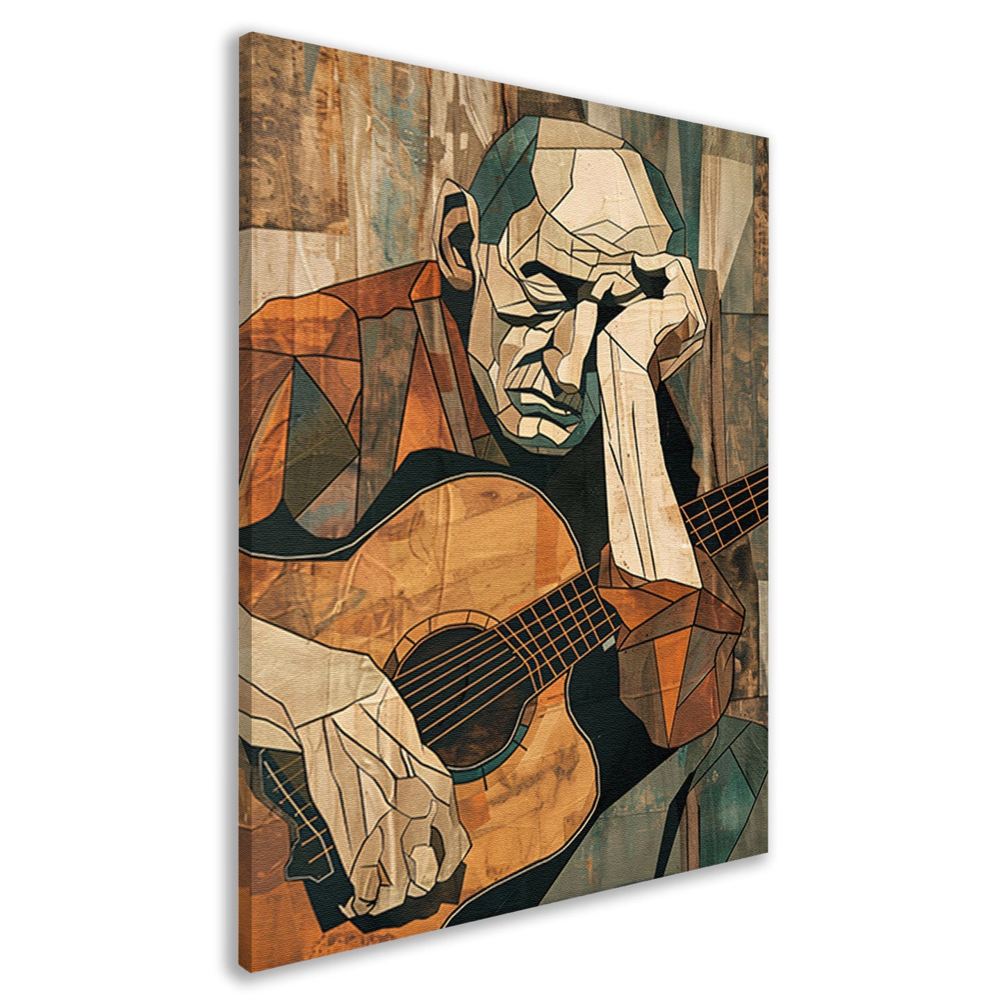 Kubistische Man met Gitaar in Melancholie canvas