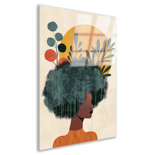 Dromerig portret van vrouw met planten acrylglas
