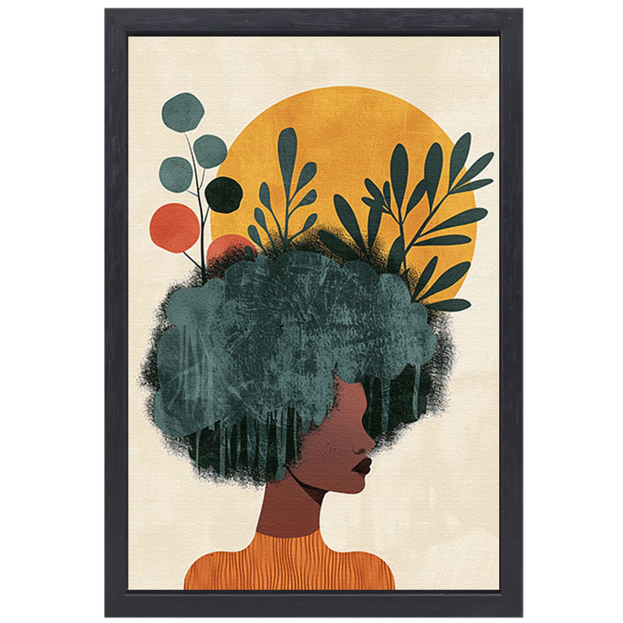 Dromerig portret van vrouw met planten canvas met baklijst