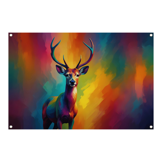 Abstracte kleurenpracht met statig hert tuinposter