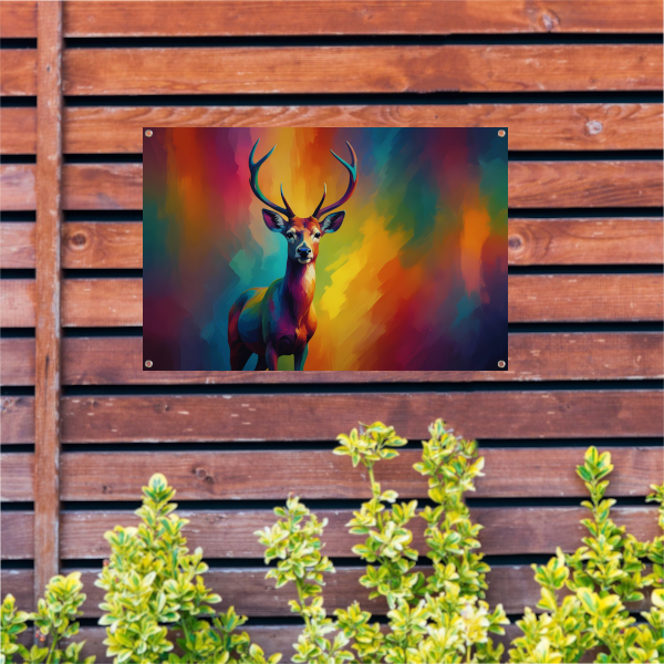 Abstracte kleurenpracht met statig hert tuinposter