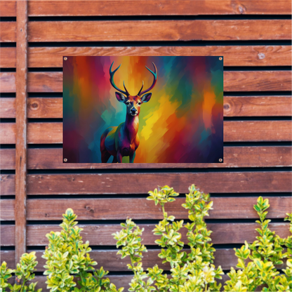 Abstracte kleurenpracht met statig hert tuinposter