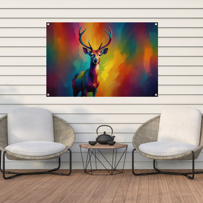 Abstracte kleurenpracht met statig hert tuinposter