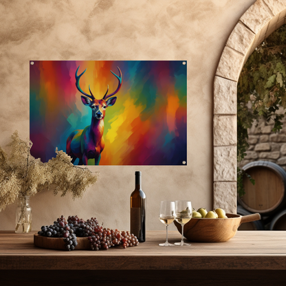 Abstracte kleurenpracht met statig hert tuinposter
