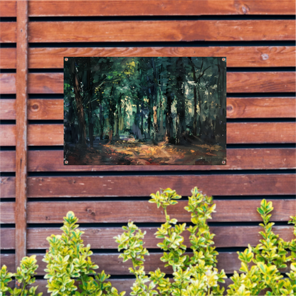 Kleurrijk impressionistisch bos met zonlicht tuinposter
