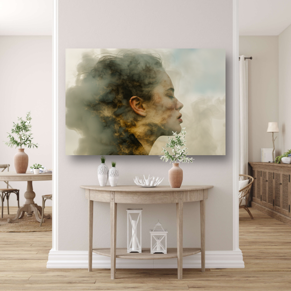 Vrouw Gevangen in Zachte Rooknevels canvas met baklijst