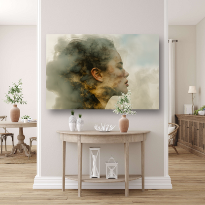 Vrouw Gevangen in Zachte Rooknevels canvas met baklijst