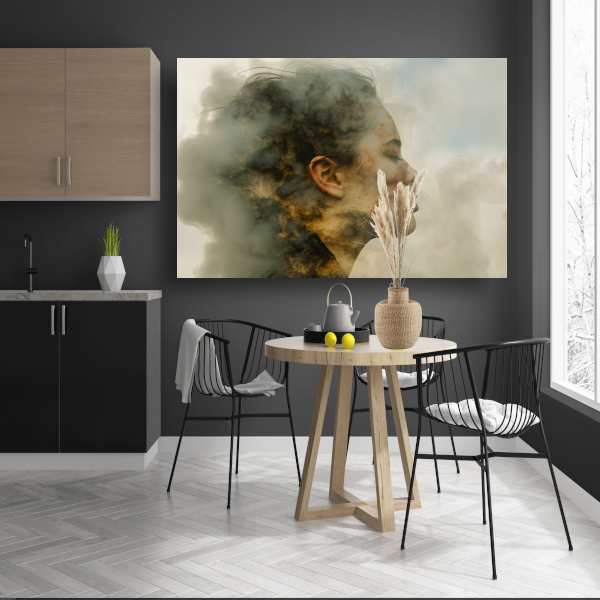 Vrouw Gevangen in Zachte Rooknevels canvas met baklijst