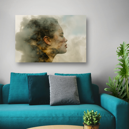 Vrouw Gevangen in Zachte Rooknevels canvas met baklijst