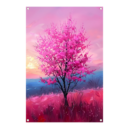 Kleurrijke Boom bij Expressieve Zonsondergang tuinposter