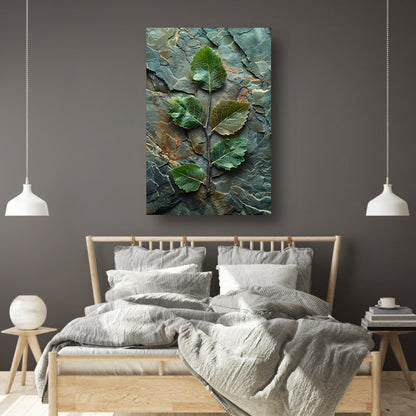 Tak met bladeren op stenen ondergrond canvas